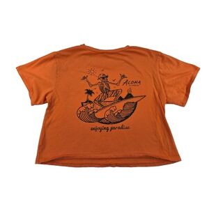 Local Lab Cropped Summer Tshirt Enjoying Paradise Surfing Skeleton Womens Small